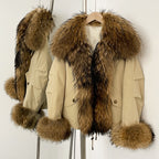 OFTBUY Fashion Warm White Duck Down Real Fur Top Clothes Female Big Natural Fox Fur Collar Coat New Autumn Winter Jacket Women
