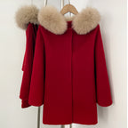 OFTBUY New Women's Wool Coat with Large Real Fox Fur Hooded Trim Long Sleeve Warm Winter Elegant Fashion Outerwear Woolen Cape