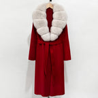 OFTBUY New Autumn Winter Top Clothes Female Long Big Real Fox Fur Collar Woolen Jacket Women Fashion Warm Cashmere Wool Coat