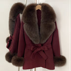 OFTBUY New Women's Double-Faced Wool Coat with Large Real Fox Fur Collar Cuffs Belted Warm Winter Elegant Fashion Outerwear Lady
