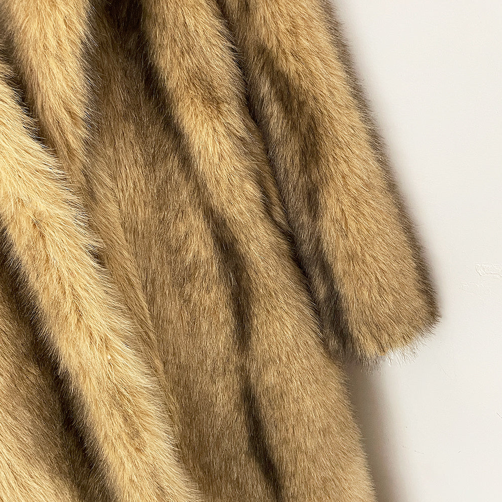 OFTBUY Luxury Long-Line Notch Lapel Faux Fur Coat - Elegant Winter Vegan Fur Overcoat