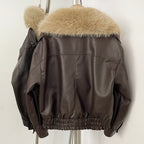 OFTBUY Stylish Fur Patchwork Leather Jacket Women Detachable Collar Breasted Waist Closed Coat Female Spring Winter Lady Outwear