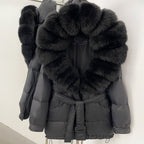 OFTBUY Thick Warm Mid-Long Puffer Coat Real Fox Fur Collar White Duck Down Coat Female Loose Warm Hooded Parkas With Belt