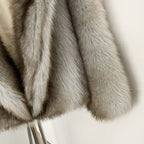 OFTBUY Luxury Hooded Faux Fur Jacket - Premium Vegan Silver Fox Style Cropped Winter Coat