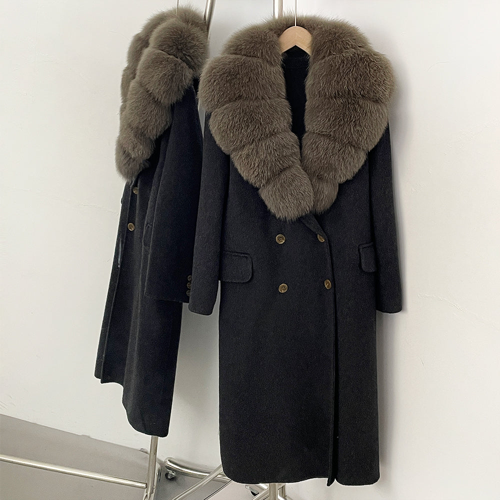 OFTBUY Woolen Coat Female Women's Luxury Double-Faced Wool Jacket Winter Oversize Real Fox Fur Double Breasted Elegant Outerwear