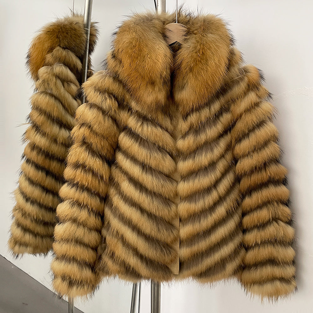 OFTBUY 2-in-1 Reversible Luxury Jacket - 100% Real Fox Fur Coat & Windproof Winter Parka