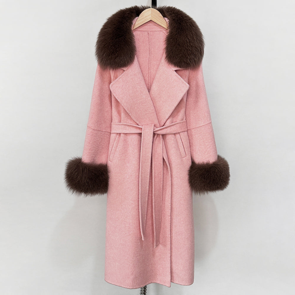 OFTBUY Fashion Warm Wool Coat with Real Fox Fur Collar New Autumn Winter Long Clothing Women Belt Elegant Woolen Jcacket Female