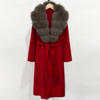 OFTBUY New Autumn Winter Top Clothes Female Long Big Real Fox Fur Collar Woolen Jacket Women Fashion Warm Cashmere Wool Coat