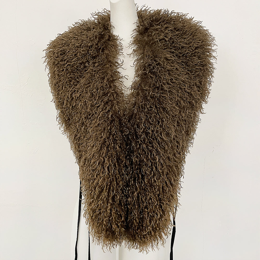 OFTBUY Women's Faux Mongolian Fur Vest Open Front Fluffy Faux Fur Waistcoat with Back Tie New Autumn Winter Outerwear Female