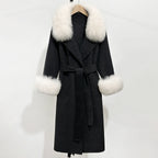 OFTBUY Fashion Warm Top Clothing Women Real Fur Wool Coat Female New Autumn Winter Wool Jacket with Natural Fur Collar and Cuffs