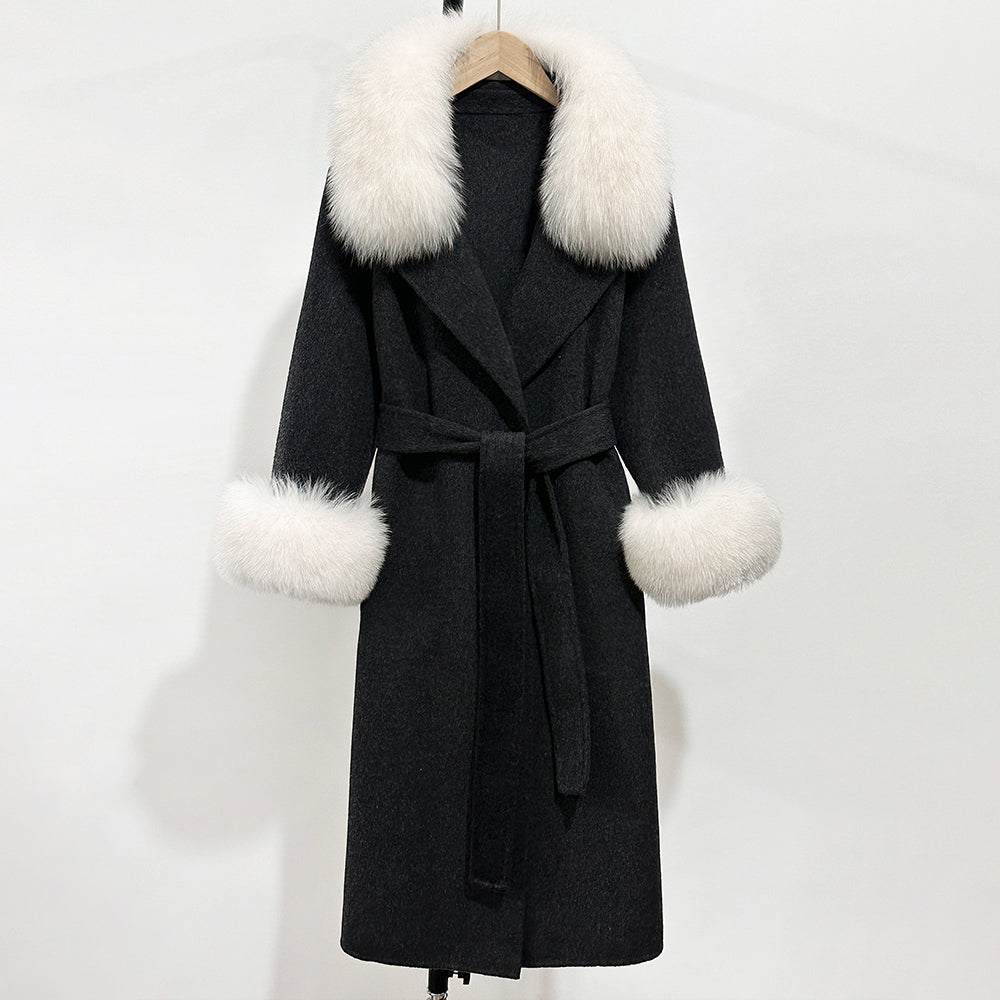 OFTBUY Fashion Warm Top Clothing Women Real Fur Wool Coat Female New Autumn Winter Wool Jacket with Natural Fur Collar and Cuffs
