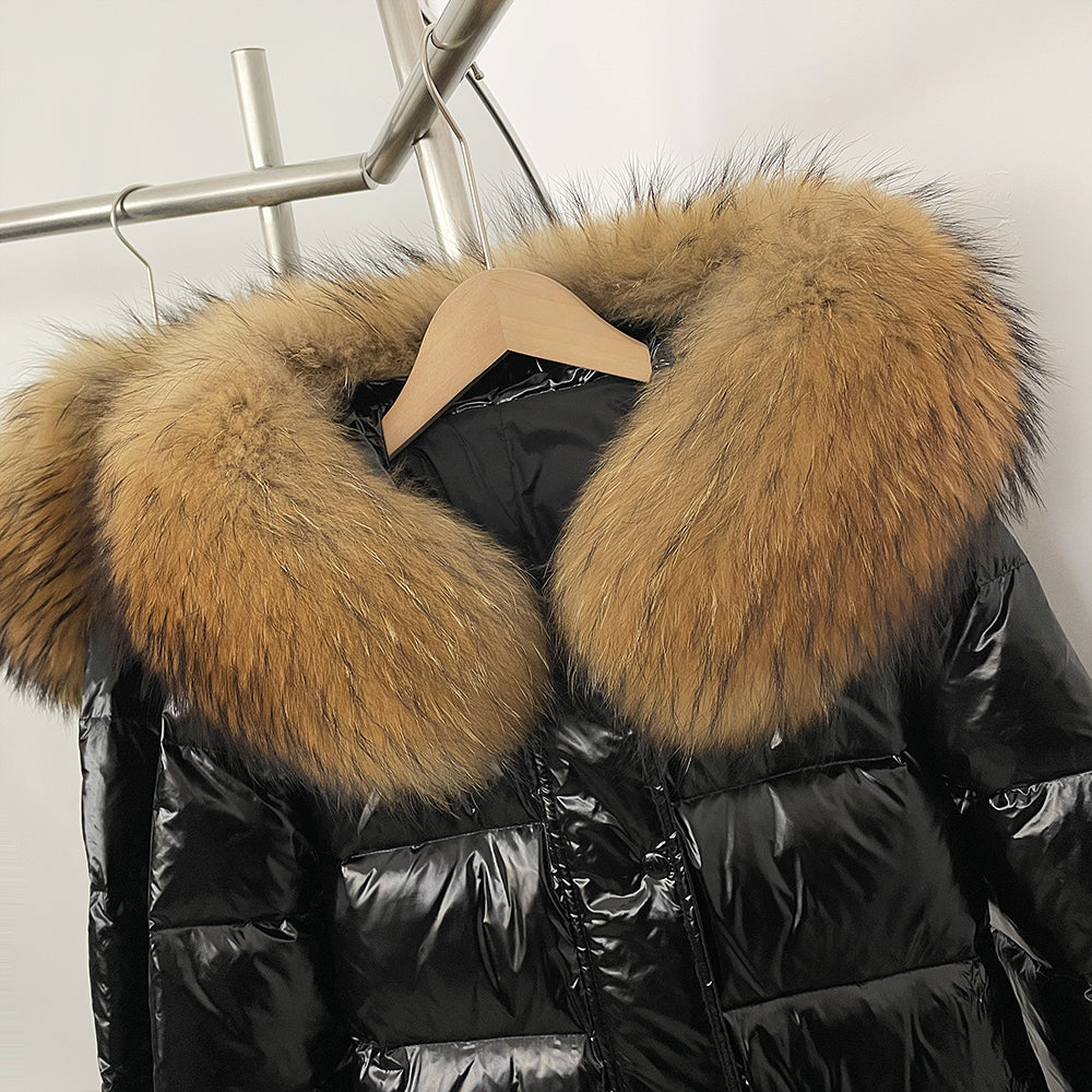 OFTBUY New Hood Collar Luxury Warm Winter Women's Shiny Puffer Jacket with Real Raccoon Fox Fur Outerwear Duck Down Coat Female