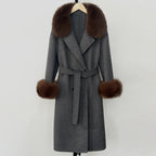 OFTBUY Wholesale New Autumn Winter Clothes Women Real Fox Fur 100% Wool Coat Female Fashion Warm Long Natural Fur Woolen Jacket