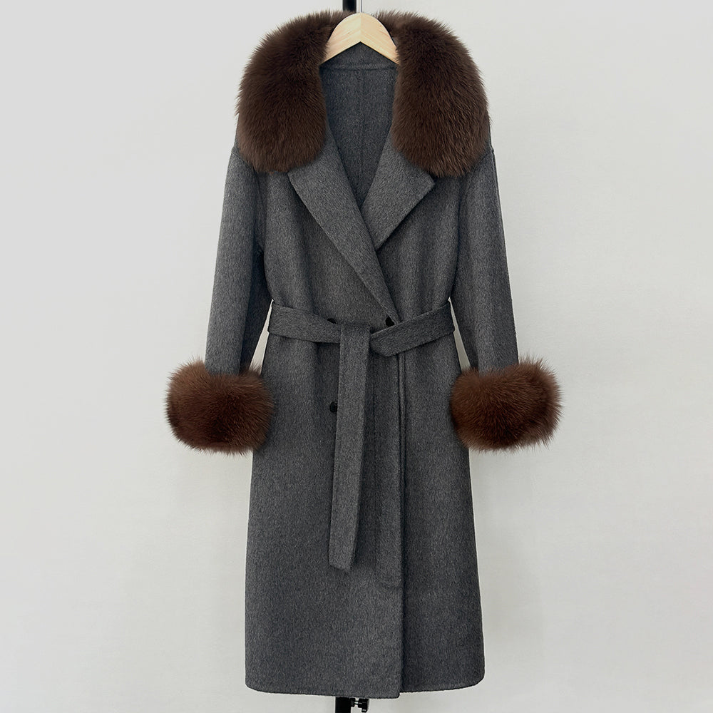 OFTBUY Wholesale New Autumn Winter Clothes Women Real Fox Fur 100% Wool Coat Female Fashion Warm Long Natural Fur Woolen Jacket