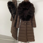 OFTBUY Hooded Winter White Duck Down Coat Large Real Fox Fur Collar X-Long Puffer Jacket Women Thick Female Parkas With Belt