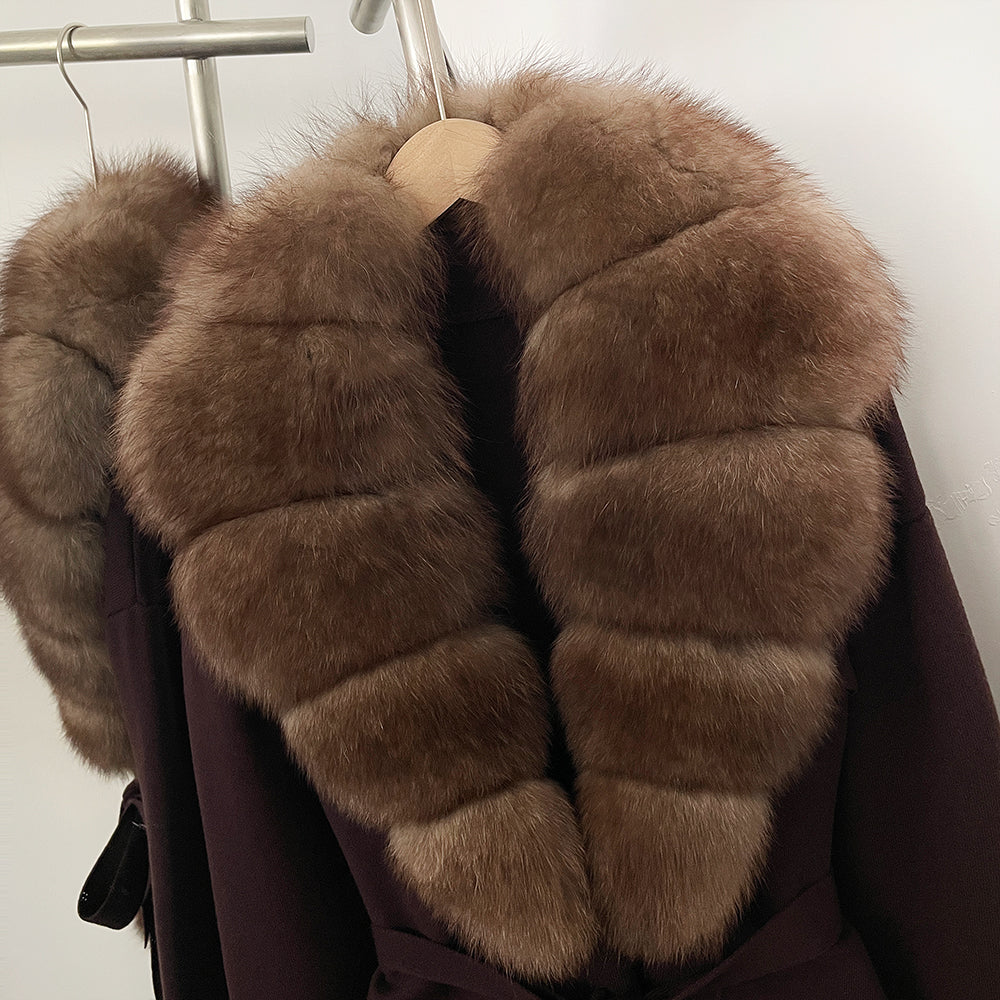 OFTBUY New Women's Knit Cardigan with Real Fox Fur Collar and Cuff Belt Luxury Coat Warm Autumn Fashion Outerwear Sweater Female