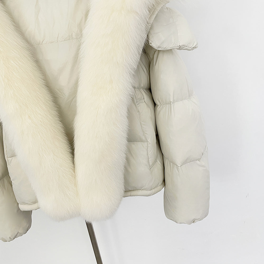 OFTBUY Ultra-Luxury 90% Duck Down Puffer Jacket with Oversized Real Fox & Raccoon Fur Collar