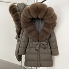 OFTBUY New Winter Genuine Fox Fur Hooded Puffer Coat Women Women's White Duck Down Jacket Outerwear Female Fashion Parkas