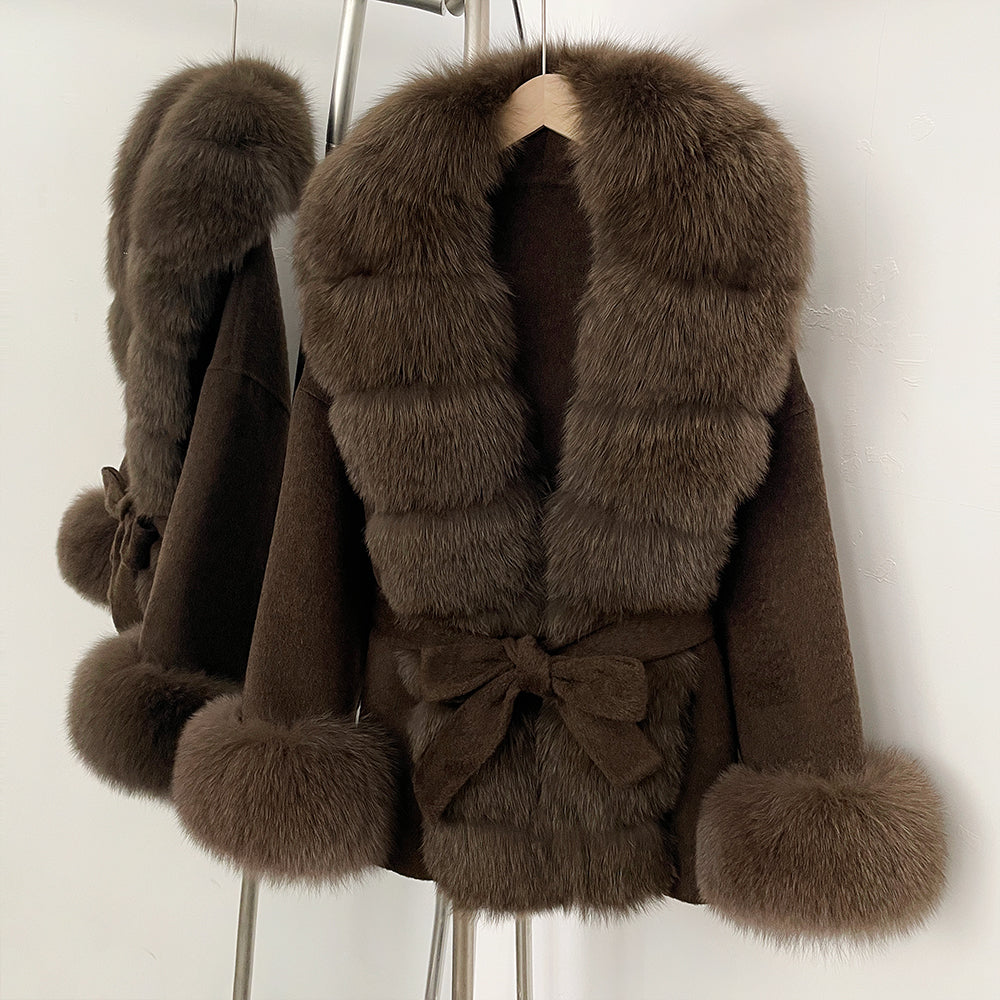 OFTBUY Big Real Fox Fur Pinnacle Woolen Coat Female New Autumn Winter Top Clothes Warm Natural Fox Fur Collar Wool Jacket Women