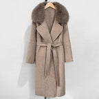 OFTBUY New Autumn Winter Long Clothing Women Fashion Warm Wool Coat with Real Fox Fur Collar Belt Elegant Woolen Jcacket Female