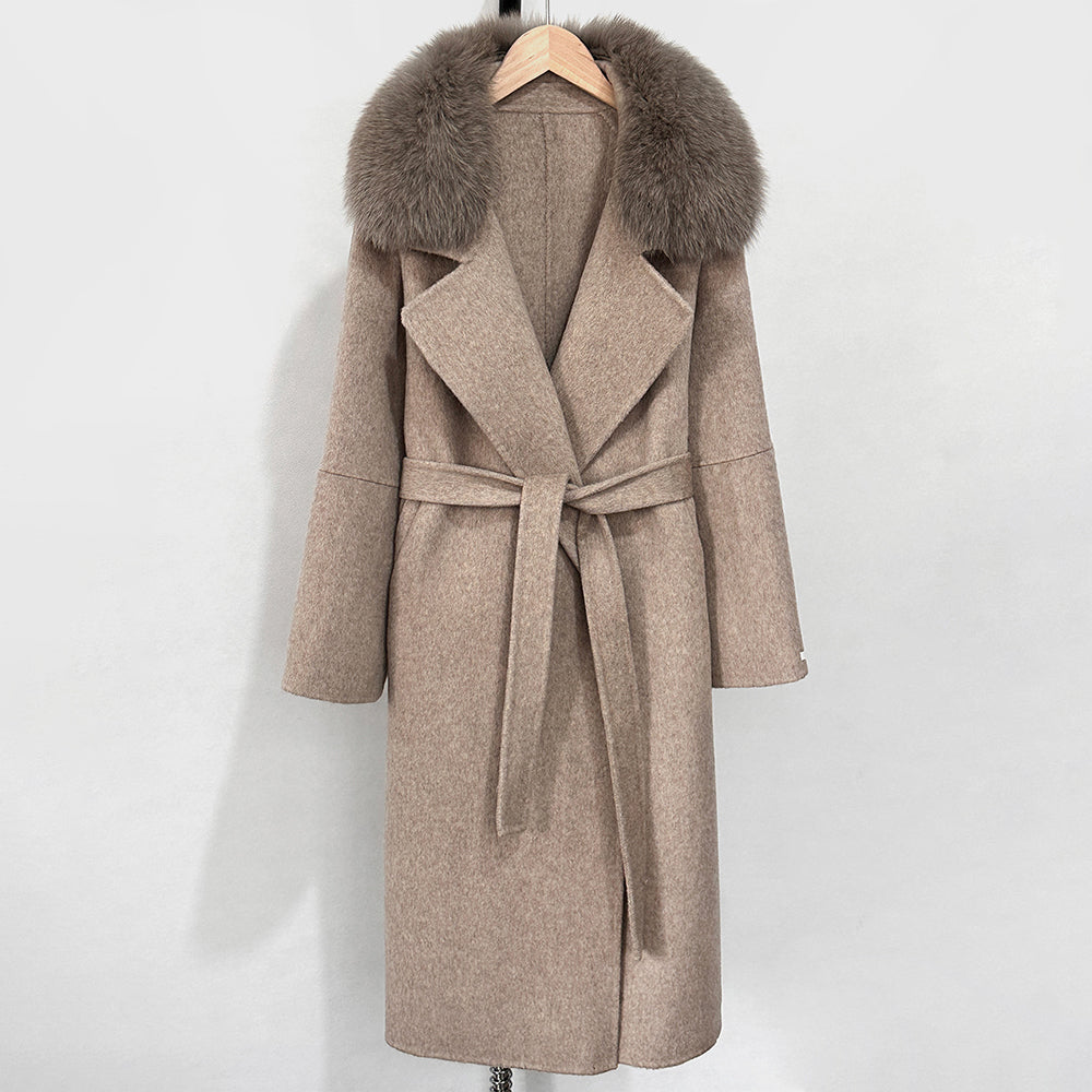 OFTBUY New Autumn Winter Long Clothing Women Fashion Warm Wool Coat with Real Fox Fur Collar Belt Elegant Woolen Jcacket Female