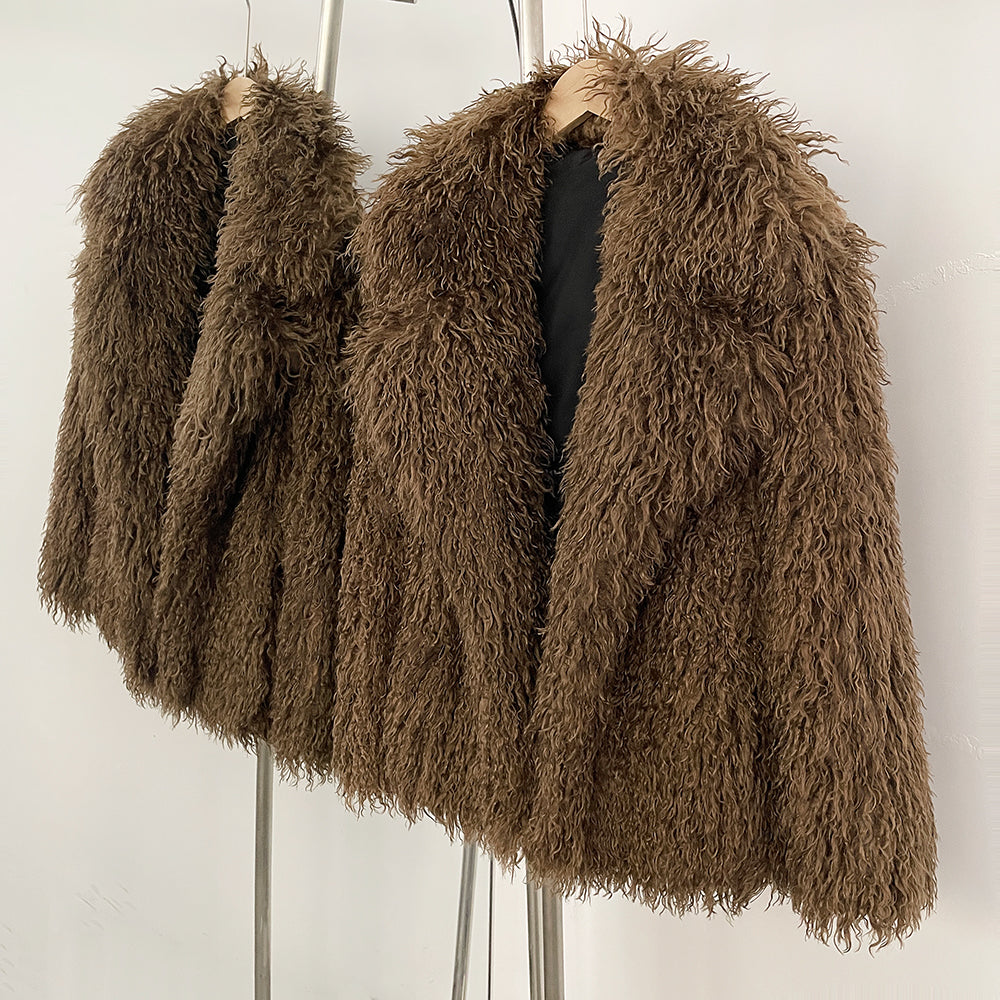 OFTBUY New Winter Clothes Women Fashion Faux Mongolia Sheep Fur Coat Warm Thick Fake Fur Jacket Long Sleeve Artificial Fur Overcoat