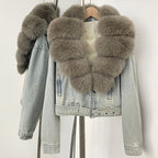 OFTBUY Real Fox Fur Collar Down Inner Lid Denim Jacket Female New Fashion Thick Warm Clothes Women Short Fluffy Puffer Jacket