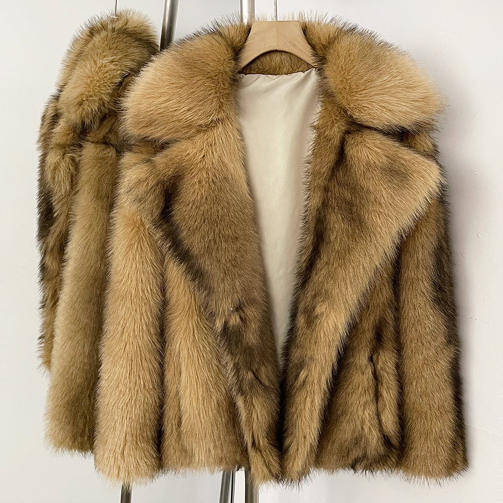 OFTBUY Chic Oversized Lapel Faux Fur Jacket - Premium Vegan Fur Winter Coat with Soft Texture
