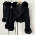 OFTBUY Short Faux Lamb Fur Jacket Female New Fashion Autumn Warm Thick Artificial Fur Winter Clothing Women Hooded Fake Fox Fur Coat