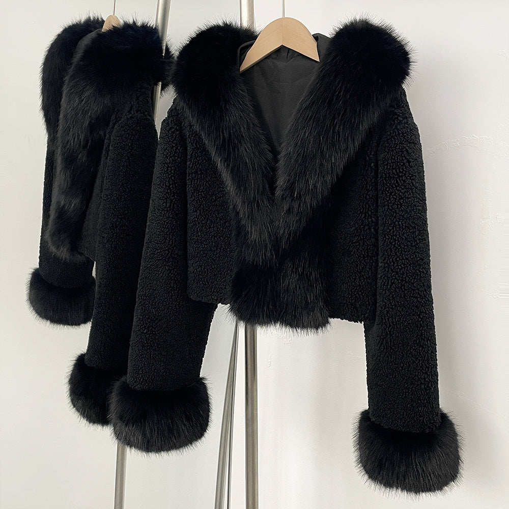 OFTBUY Short Faux Lamb Fur Jacket Female New Fashion Autumn Warm Thick Artificial Fur Winter Clothing Women Hooded Fake Fox Fur Coat