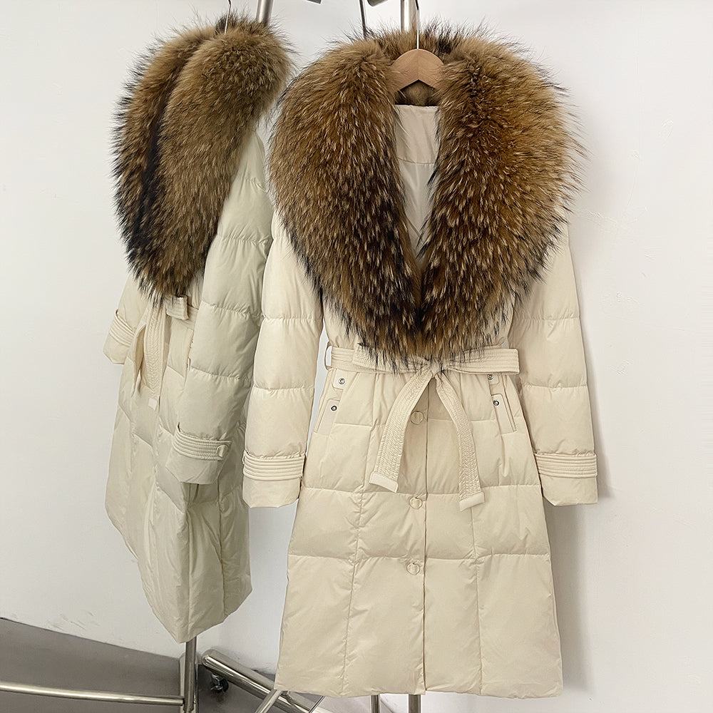 OFTBUY Thickened Warm Duck Down Coat Female Luxury Long Belt New Winter Natural Fox Fur Clothes Women Silm Puffer Jacket Outwear