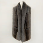 OFTBUY Luxury Long-Line Faux Fur Gilet - Premium Vegan Fox Fur Sleeveless Overcoat with Oversized Shawl Collar