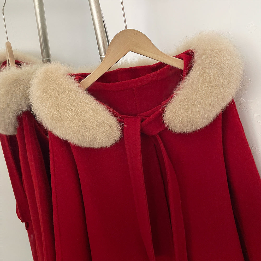 OFTBUY New Autumn Winter Natural Fur 100% Woolen Clothing Long Hooded Real Fox Fur Collar Elegant Double-sided Wool Coat Female