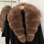 OFTBUY New Women's Knit Cardigan with Large Real Fox Fur Collar Loose Fit Warm Winter Fashion Lady Outerwear Sweater Female