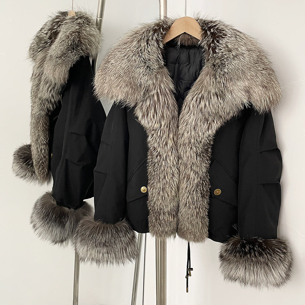 OFTBUY Fashion Warm White Duck Down Real Fur Top Clothes Female Big Natural Fox Fur Collar Coat New Autumn Winter Jacket Women