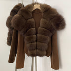 OFTBUY Women's Short Cardigan with Big Real Fox Fur Collar New Autumn Winter Knit Clothing Female Natural Fur Warm Sweater Lady