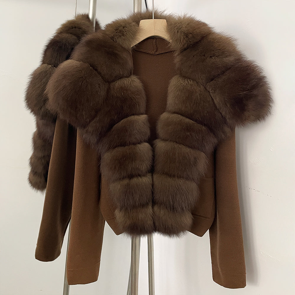OFTBUY Women's Short Cardigan with Big Real Fox Fur Collar New Autumn Winter Knit Clothing Female Natural Fur Warm Sweater Lady