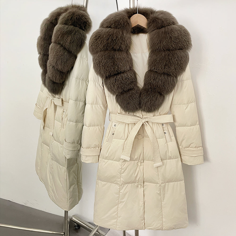 OFTBUY Thickened Warm Duck Down Coat Female Luxury Long Belt New Winter Natural Fox Fur Clothes Women Silm Puffer Jacket Outwear