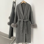OFTBUY High End Double-sided Wool Strapping Real Wool Fur Coat Women's Removable Cuffs Fox Fur Temperament Cashmere Short Jacket