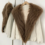 OFTBUY Luxury Oversized Real Fox Fur Collar Duck Down Cropped Jacket - 90% Duck Down Fill Winter Puffer Coat
