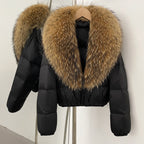 OFTBUY New Puffer Jacket Women with Large Natural Fox Fur Collar Short Fluffy Thick Parkas Female 90% White Duck Down Coat Lady