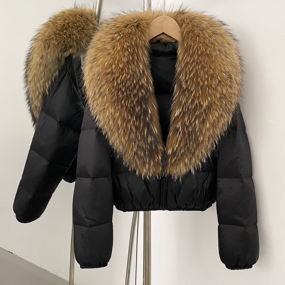 OFTBUY New Puffer Jacket Women with Large Natural Fox Fur Collar Short Fluffy Thick Parkas Female 90% White Duck Down Coat Lady