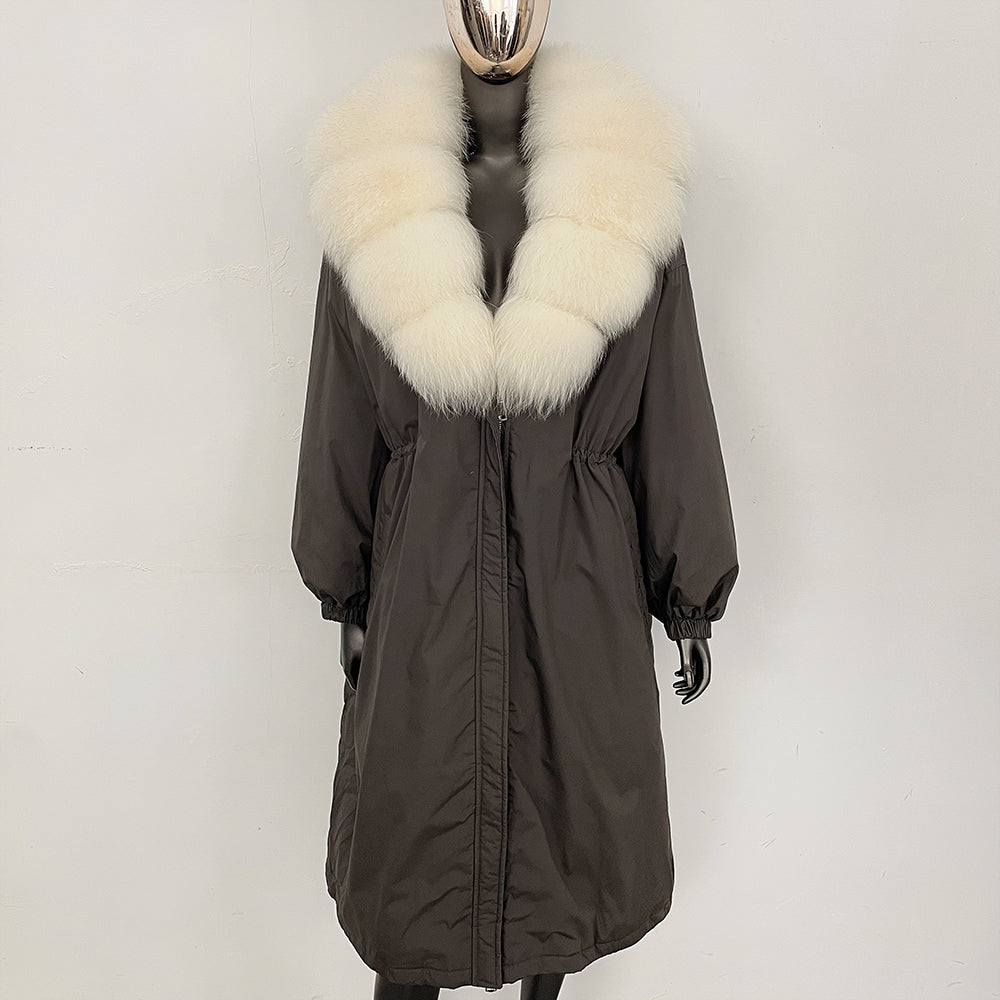 OFTBUY New Zipper Autumn Winter Clothes Women Natural Fox Fur Collar Goose Down Coat Long Warm Thickened Real Fur Puffer Jacket