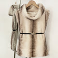 OFTBUY Luxury Belted Faux Fur Vest - Elegant Funnel Neck Vegan Fur Gilet with Vertical Stripes