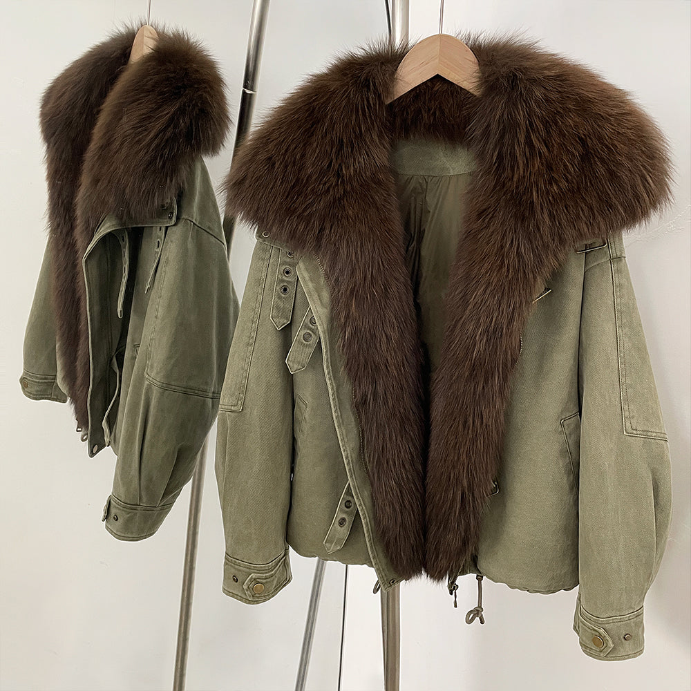 OFTBUY 100% Cotton Natural Fur Duck Down Coat Female New Winter Thick Warm Clothes Women Loose Real Fox Fur Puffer Jacket Lady
