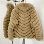 OFTBUY 2-in-1 Reversible Luxury Jacket - 100% Real Fox Fur Coat & Windproof Winter Parka