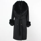 OFTBUY Winter Jacket Women Long Natural Wool Blends Cashmere Real Fur Coat Double Breasted Belt Warm Streetwear New Fashion