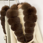 OFTBUY Cardigan Sweater New Women's Knit Long Coat with Full Real Fox Fur Belted Pockets Warm Winter Elegant Fashion Outerwear