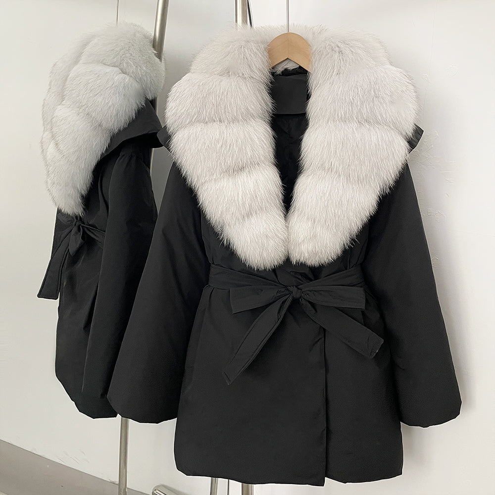 OFTBUY Natural Fox Fur Collar Fluffy Puffer Jacket Women Thickened Warm Real Fur White Duck Down Coat New Winter Parke Outerwear