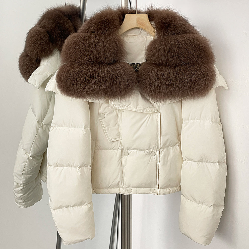 OFTBUY New Short Winter Clothing Women Thickened Warm Fluffy Raccoon Fur Puffer Jacket Female Real Fox Fur Collar Down Coat
